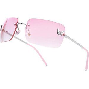 Y2k Rimless Rectangle Sunglasses Women Men Clear Small Tinted UV400 Fashion